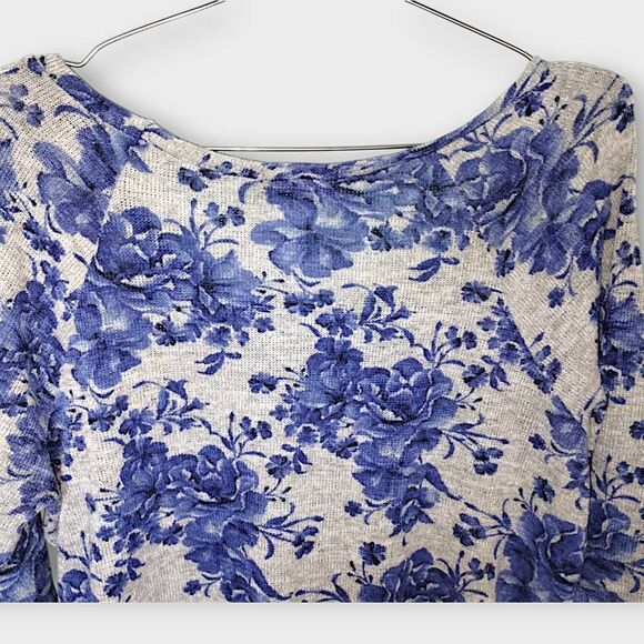 Grayson Womens Top Sz L Long Sleeves Light Knit Scoop Neck Grey Blue Boho‎ Y2K - Picture 4 of 6